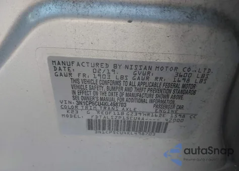 2019 Nissan Kicks Sv from USA, damaged, VIN 3N1CP5CU4KL498703